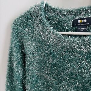Maeve Teal & Silver Tinsel Eyelash Sweater - Size XXS (Anthropologie)